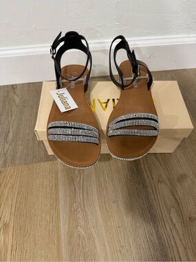 Black and Brown Rhinestone Strap Women’s Sandals